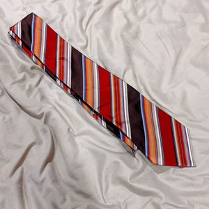 Brown, orange, and blue striped Geoffrey Beene tie